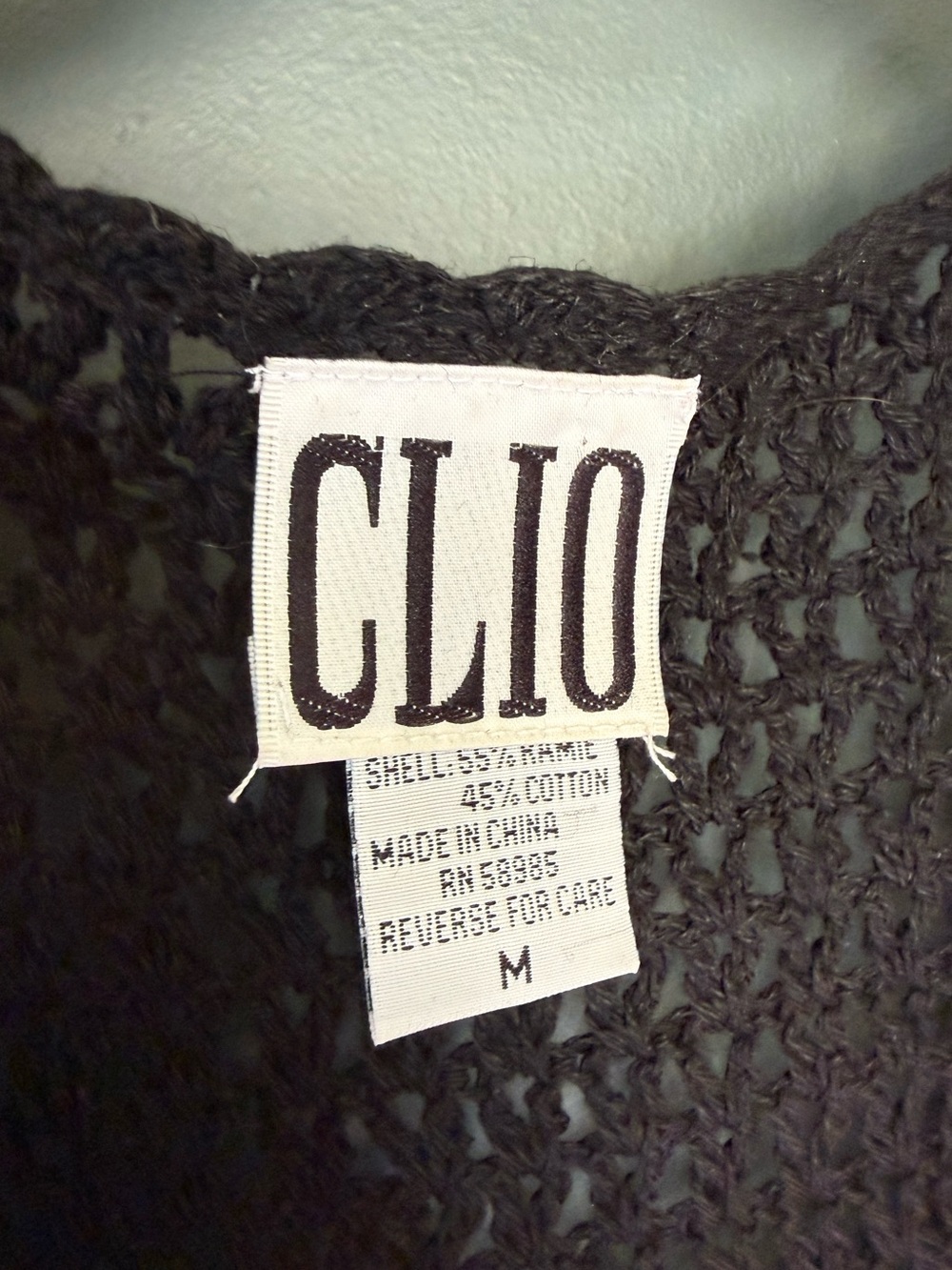 Vintage Clio Black Crochet Button-Down Vest sz medium - Picture 6 of 7